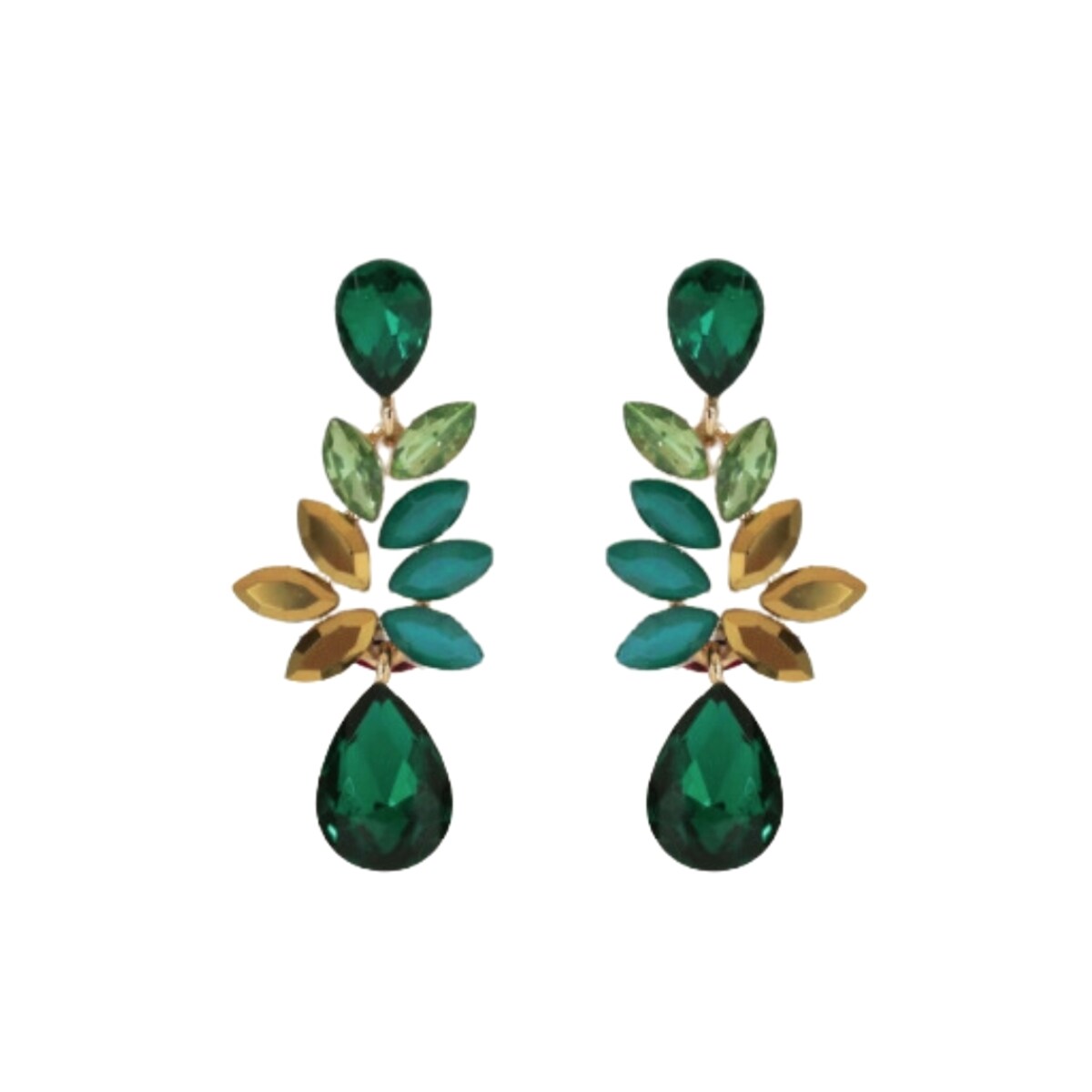 Zielone złote kolczyki wiszące długie skromne łezki eleganckie kolorowe