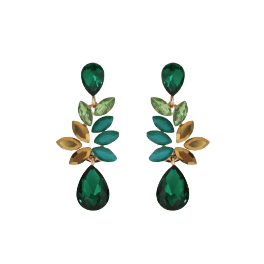 Zielone złote kolczyki wiszące długie skromne łezki eleganckie kolorowe