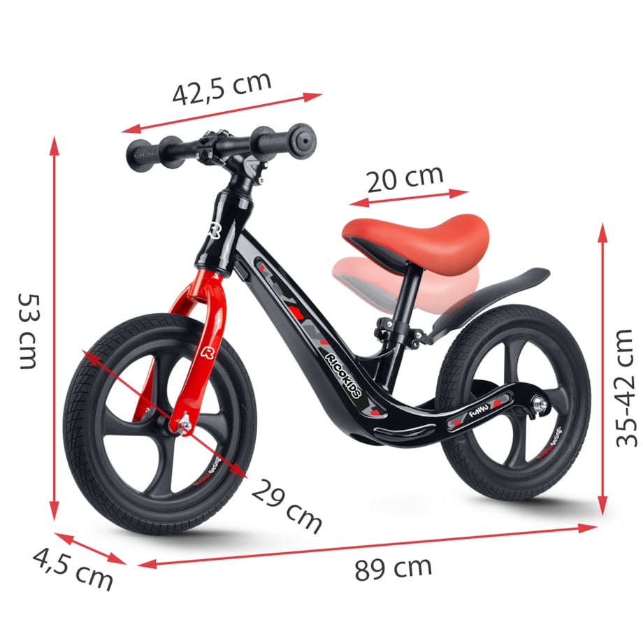 Rowerek biegowy dla dzieci magnesium Ricokids czarno-czerwony Funnu 760501
