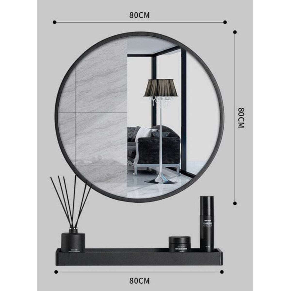 Lustro Z Półką 80 Cm Czarne