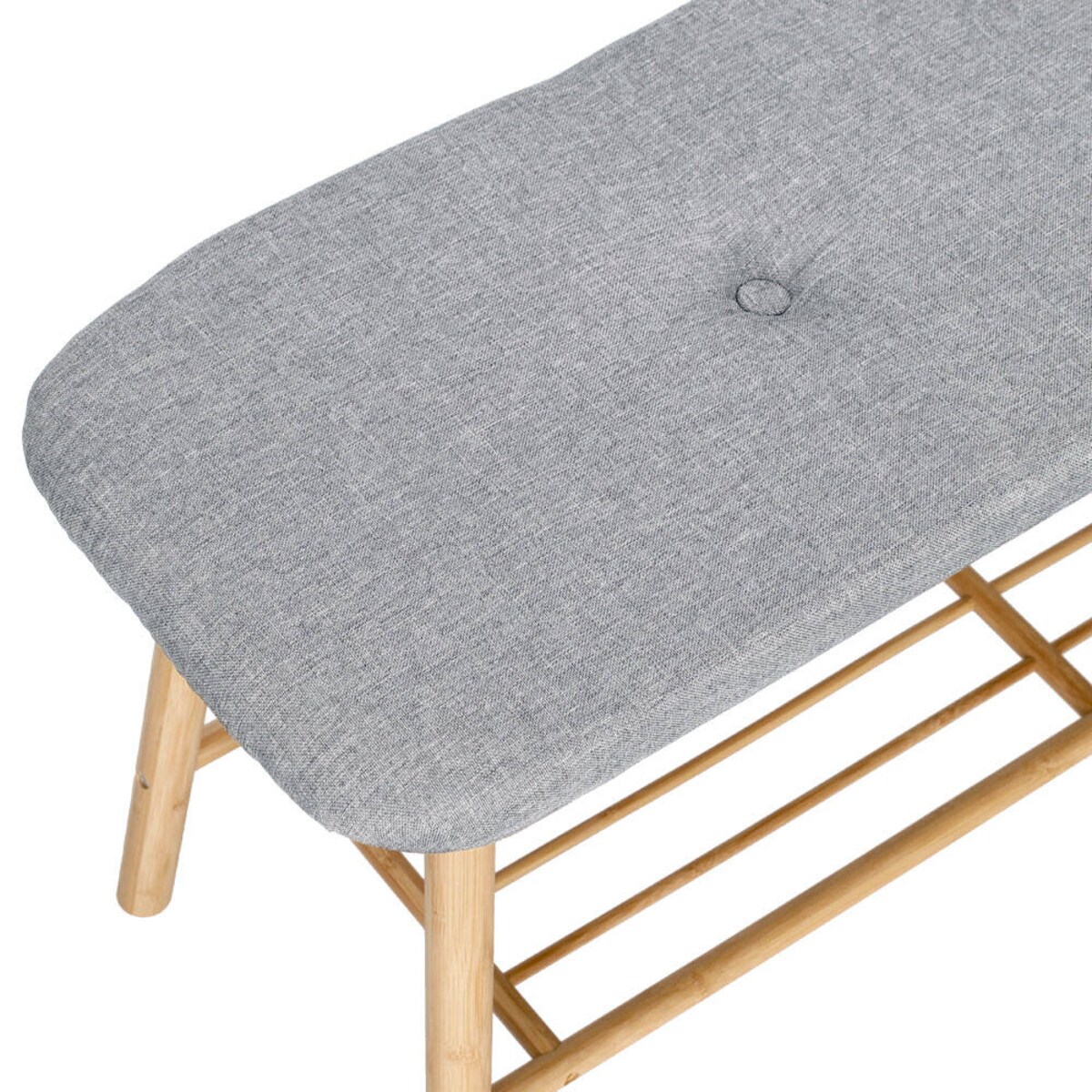 Tapicerowana ławka z półką na buty, bambus + len