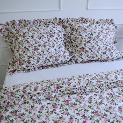 Pościel bawełniana z falbanką angielski ogród 160x200 + 2x50x60