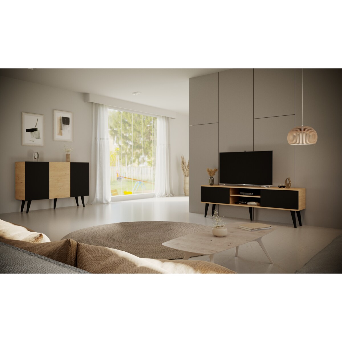 Szafka RTV Toronto 160 dąb artisan & czarny