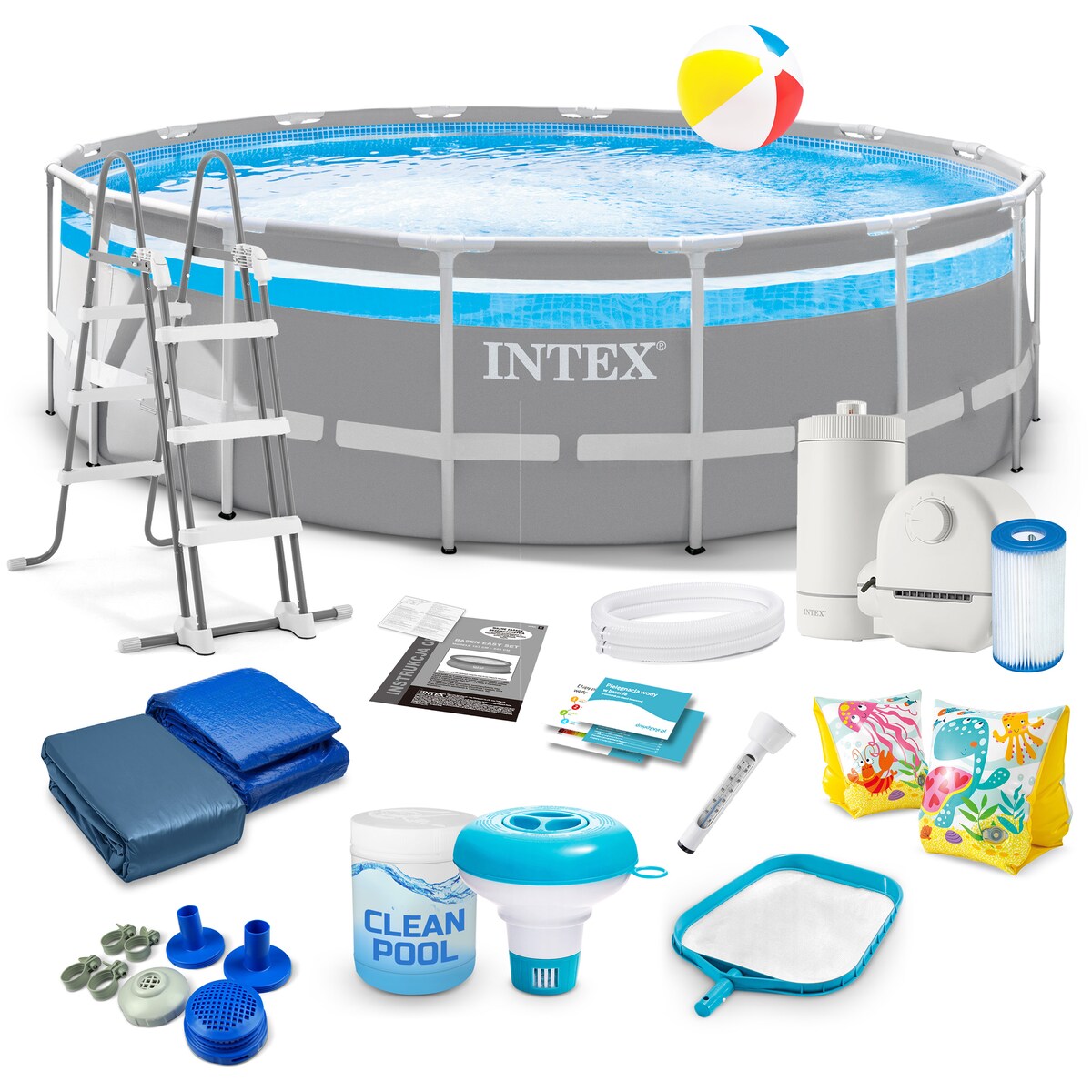 Basen ogrodowy stelażowy Intex 488x122 zestaw + chemia 18w1 26730