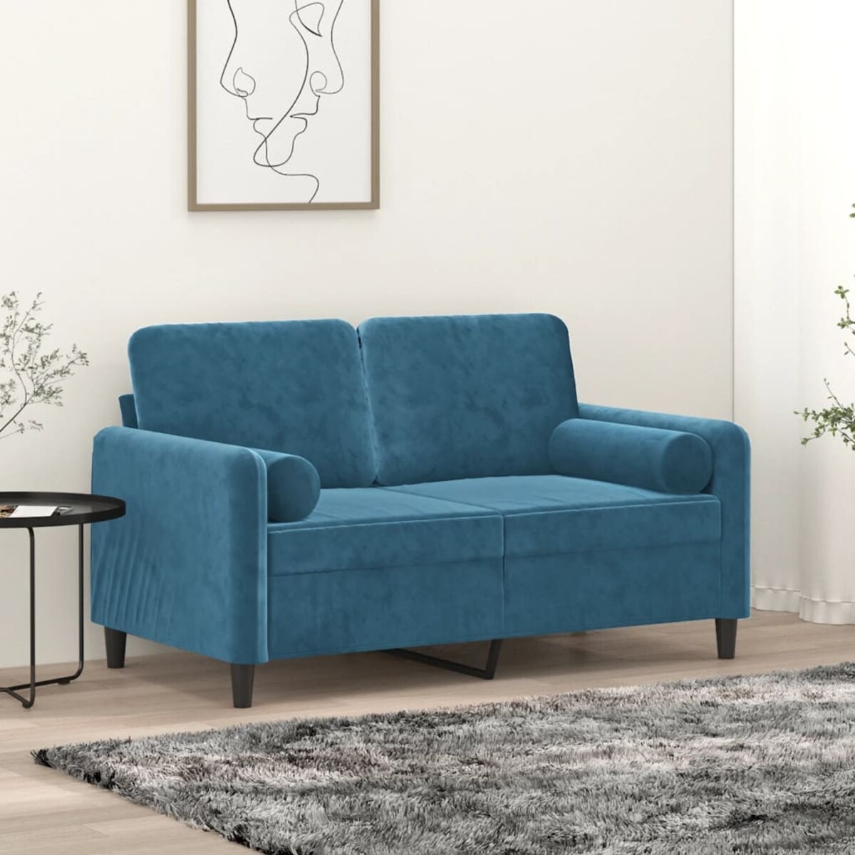 vidaXL 2-osobowa sofa z poduszkami, niebieska, 120 cm, aksamit
