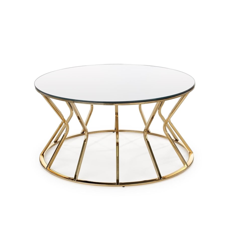 STOLIK KAWOWY Finea L 90x46 cm SZKLANY BLAT złota rama