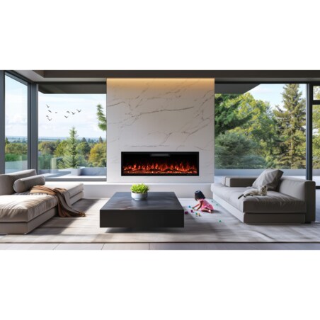 Kominek elektryczny AFLAMO Elite 107 - ścienny i do zabudowy - 107x46x12 cm - kominek LED z funkcją grzania 750/1500 W