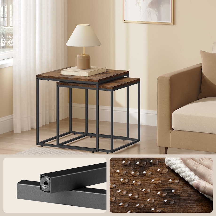 Stolik Kawowy Kwadrat 2Szt Rustykalny, Czarny