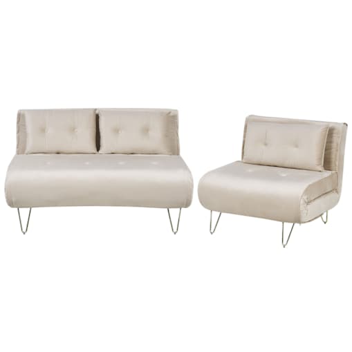 Komplet wypoczynkowy VESTFOLD Welur Beżowy dla 3 osób