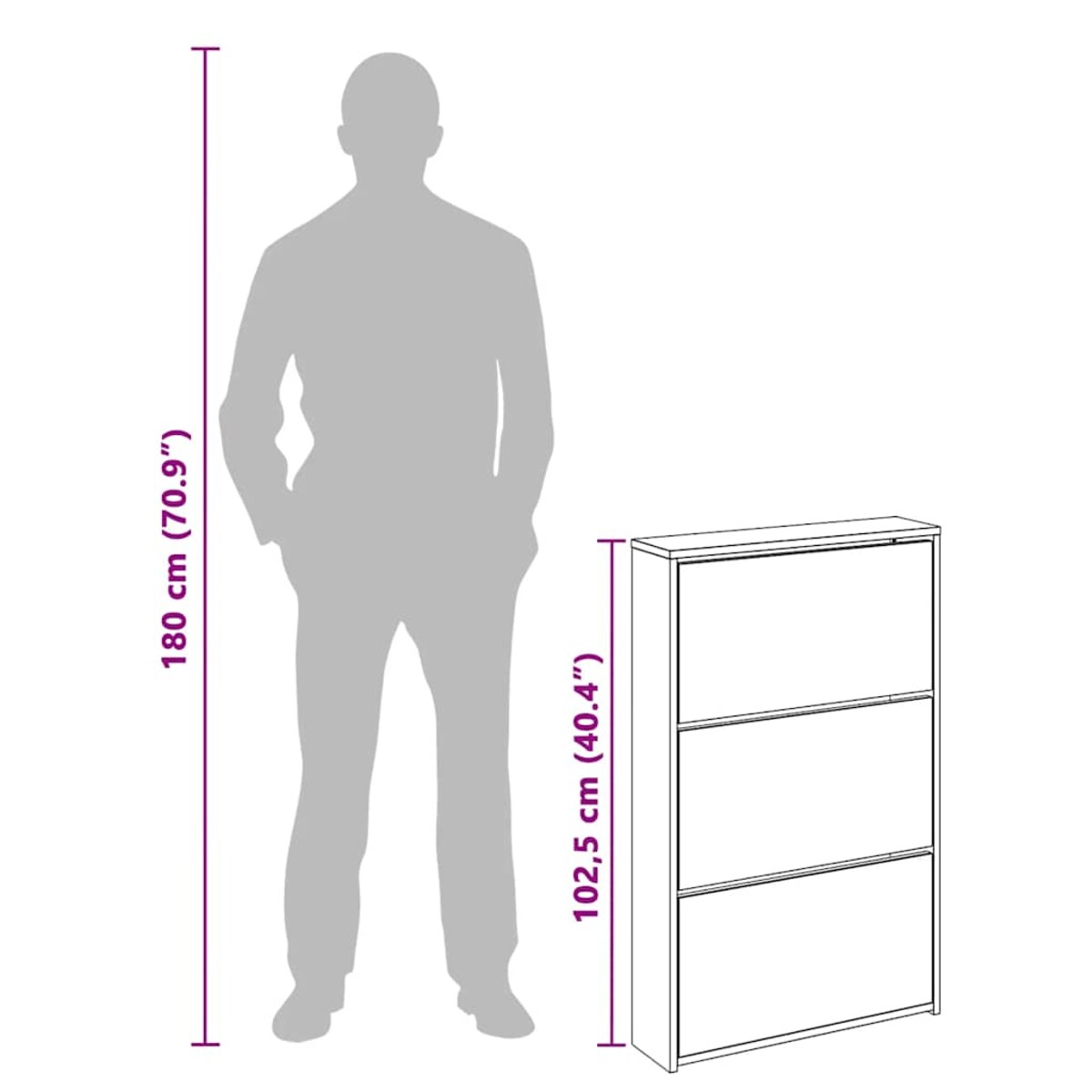 vidaXL Szafka na buty z 3 półkami i lustrem, kolor dębu 63x17x102,5 cm