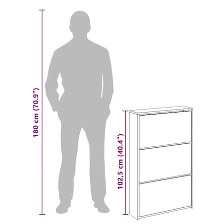 vidaXL Szafka na buty z 3 półkami i lustrem, kolor dębu 63x17x102,5 cm