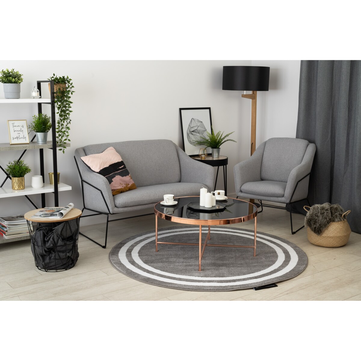 Dywan HAMPTON Ramka koło szary koło 140 cm