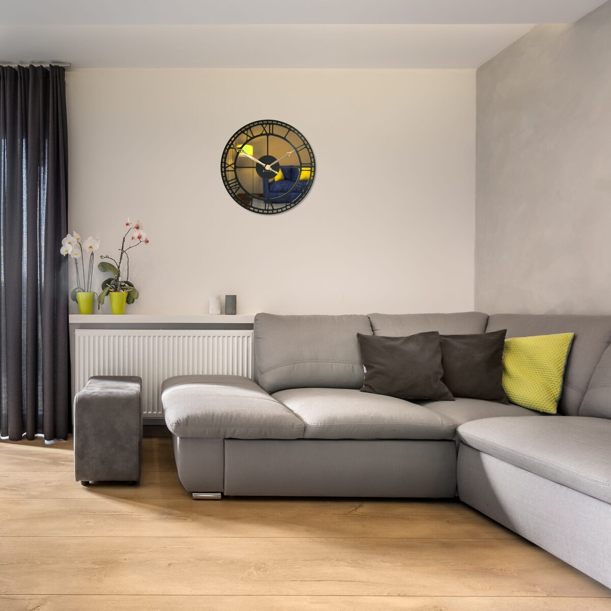 Metalowy zegar ścienny czarny lustro złote 50cm