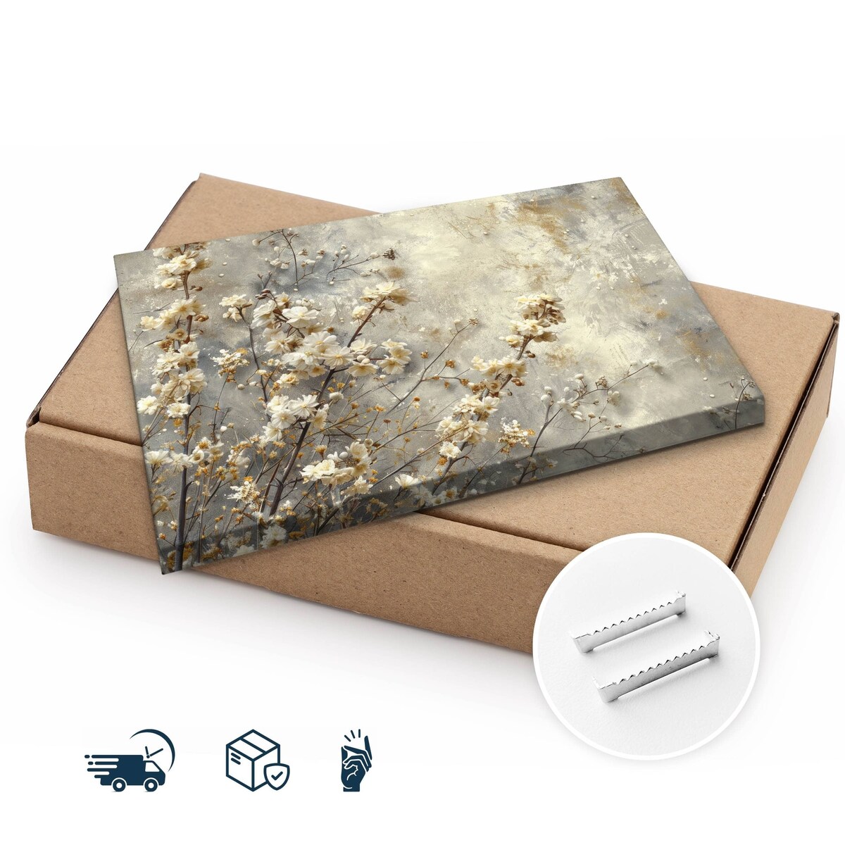 Obraz Na Płótnie Do Salonu Białe Kwiaty Natura Beton Abstrakcja 70x50cm