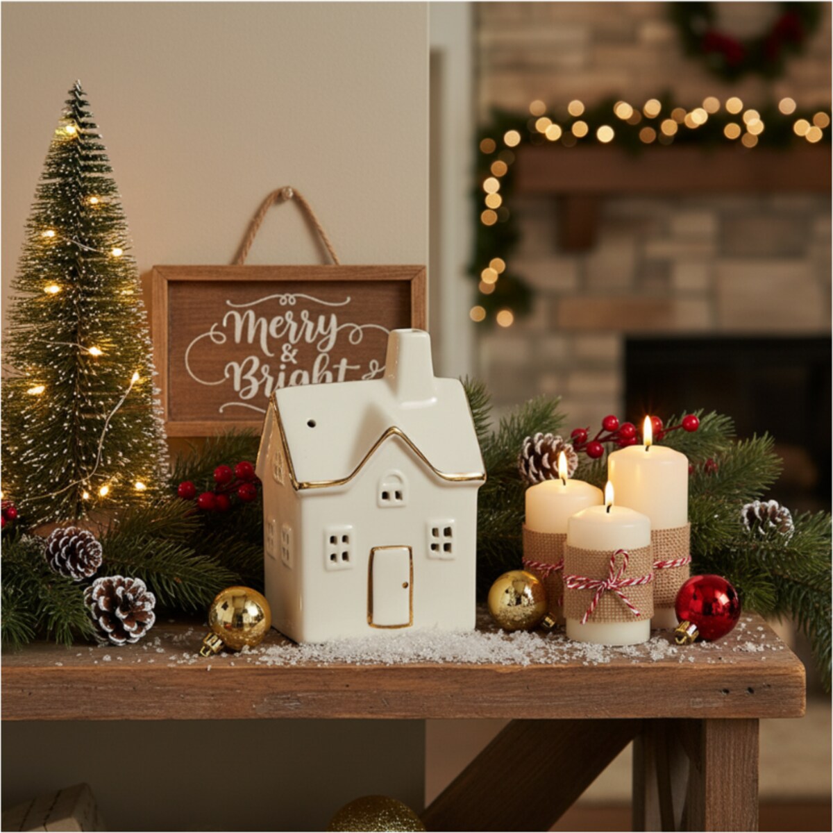 Domek Porcelanowy Ozdoba Na Parapet 12,5 Cm Świąteczna Led Na Baterie Boże Narodzenie