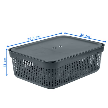 Koszyk Koszyczek Ażurowy XL Plastikowy Na Kosmetyki Do Łazienki Pojemnik Z Pokrywką Zamykany Z Dziurkami Szary