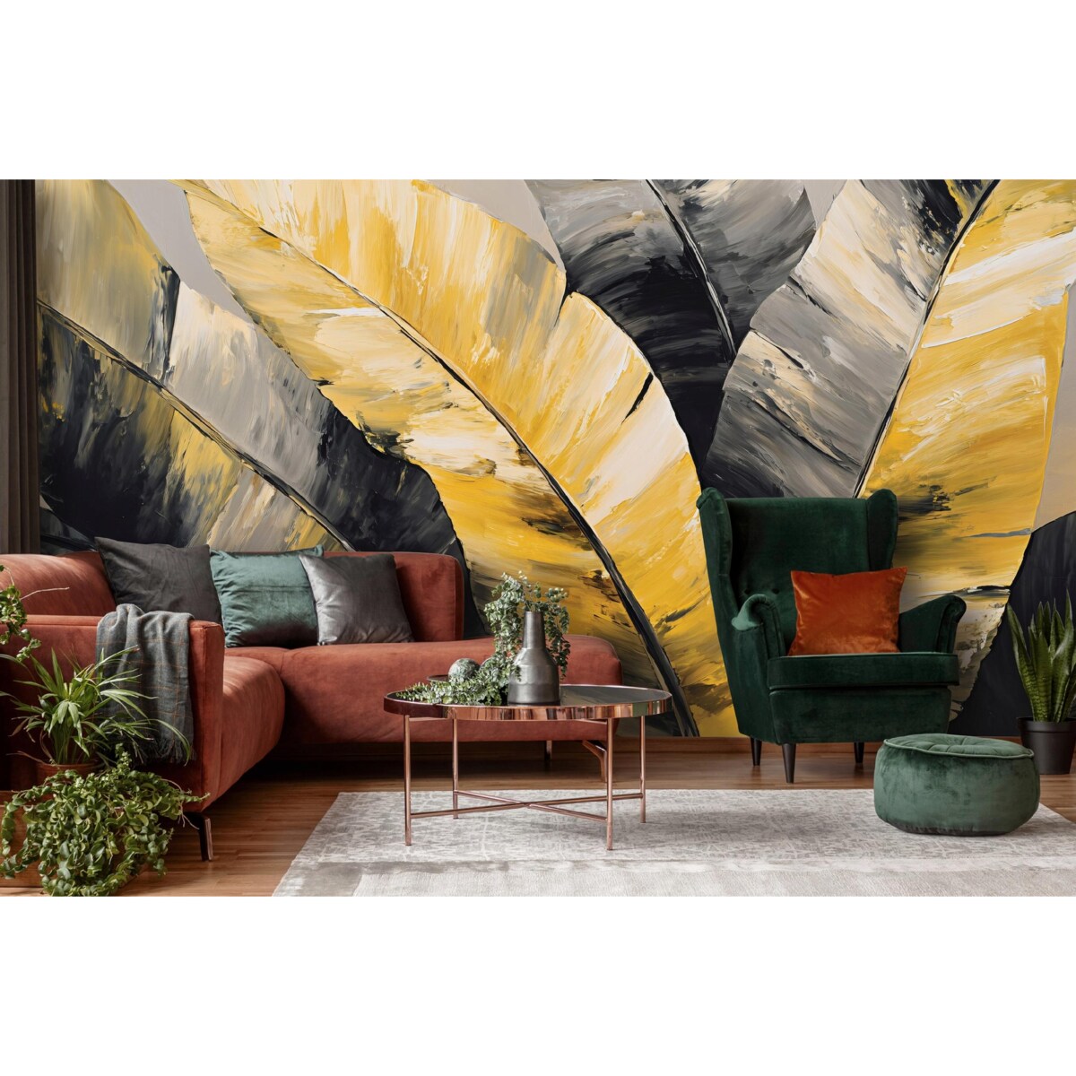 Fototapeta Do Sypialni Salonu Na Flizelinie Liście Abstrakcja Żółty 400x280