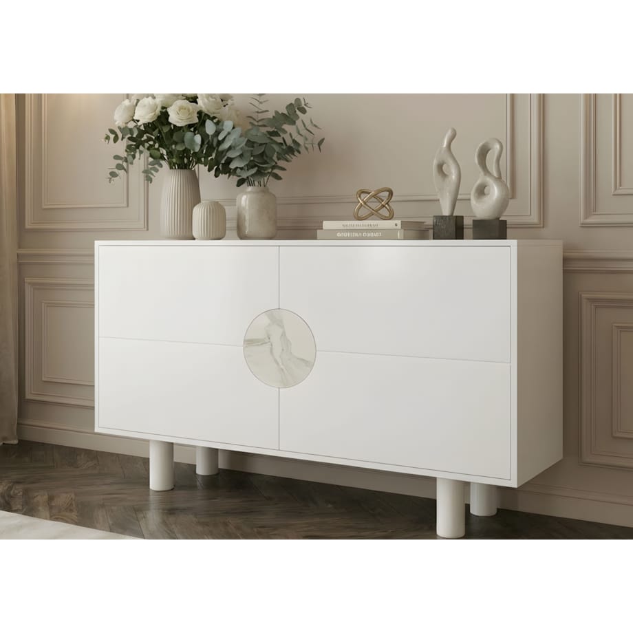 Nowoczesna komoda z marmurem Dancan ZOE 2D / kolor biały / szer. 140 cm