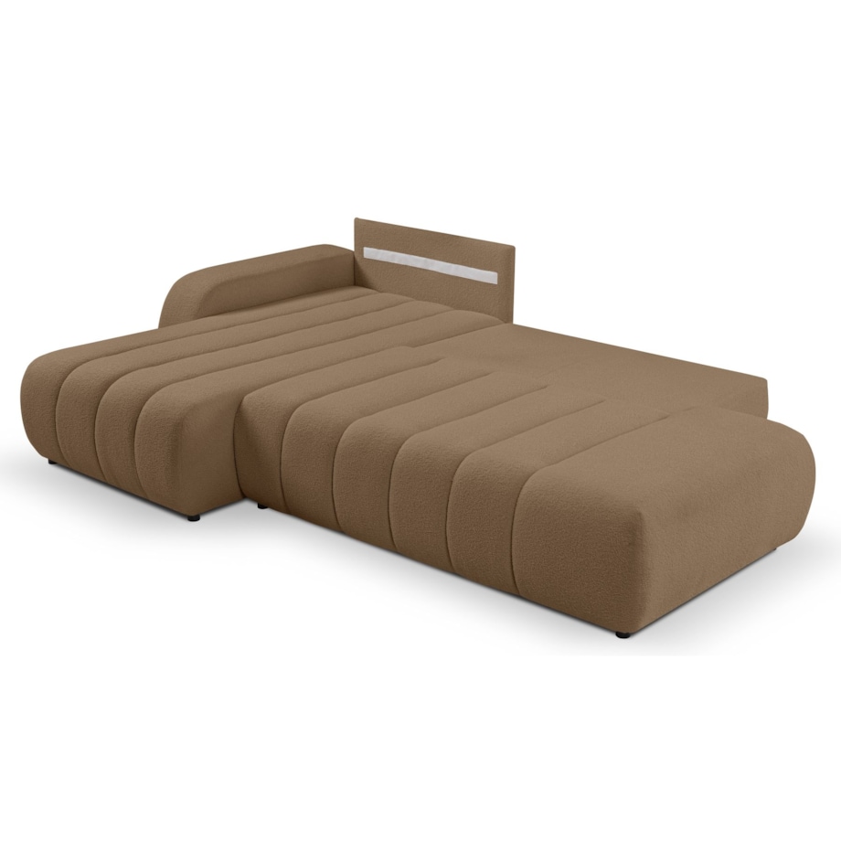 Narożnik z funkcją spania ALOO, lewostronny, tkanina boucle-brązowa