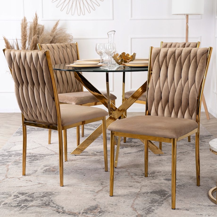 Krzesło Tapicerowane Plecione Glamour DAN Beżowe Do Jadalni Salonu Toaletki