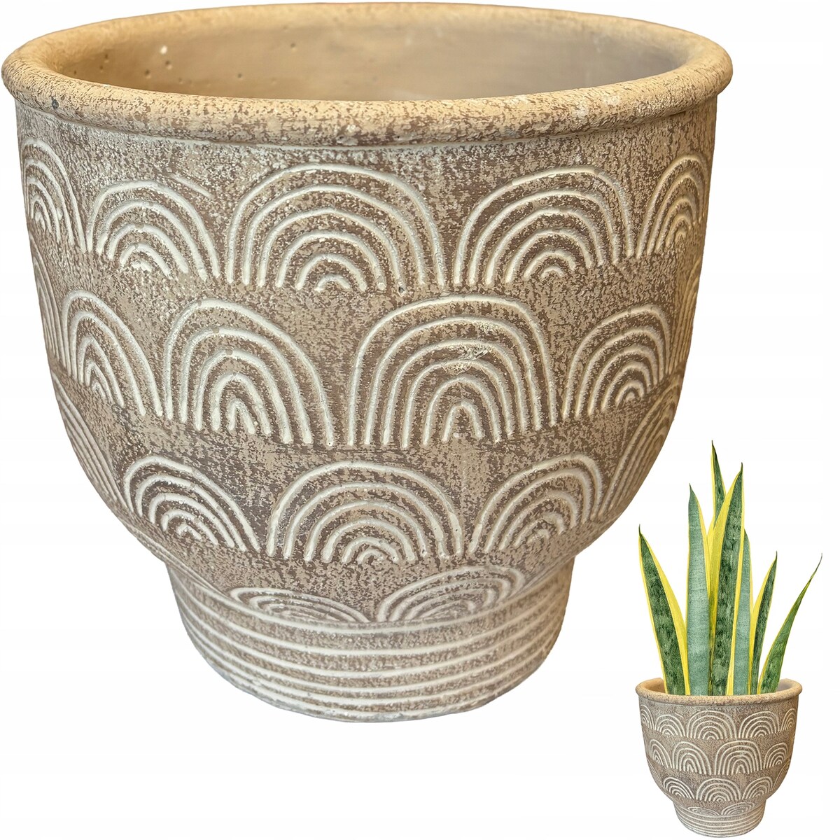 DONICZKA OSŁONKA BOHO WYSOKA BETONOWA 18cm NA PARAPET ZIOŁA BONSAI TARAS