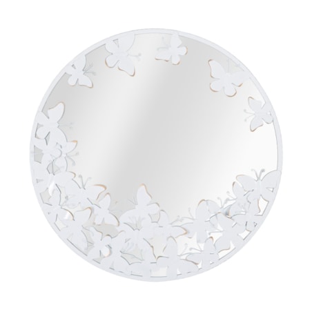 Lustro ścienne Butterfly, kolor biały i złoty, żelazo i płyta MDF, 62,5 x 2,3 x 62,5 cm, kształt okrągły, motyw: motyle, styl glamour, Mauro Ferretti