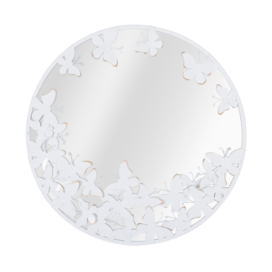 Lustro ścienne Butterfly, kolor biały i złoty, żelazo i płyta MDF, 62,5 x 2,3 x 62,5 cm, kształt okrągły, motyw: motyle, styl glamour, Mauro Ferretti