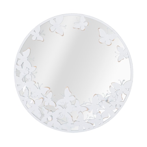 Lustro ścienne Butterfly, kolor biały i złoty, żelazo i płyta MDF, 62,5 x 2,3 x 62,5 cm, kształt okrągły, motyw: motyle, styl glamour, Mauro Ferretti