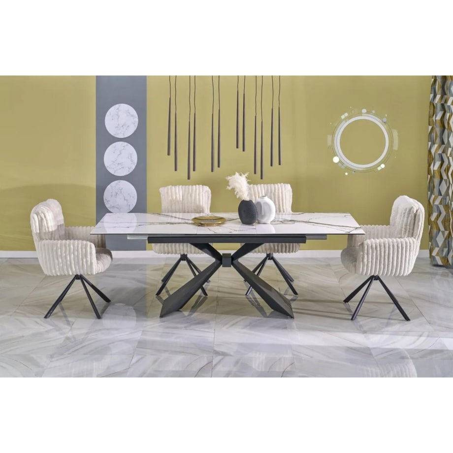 Stół rozkładany LUCIANO 180(230)x90 biały marmur/czarny