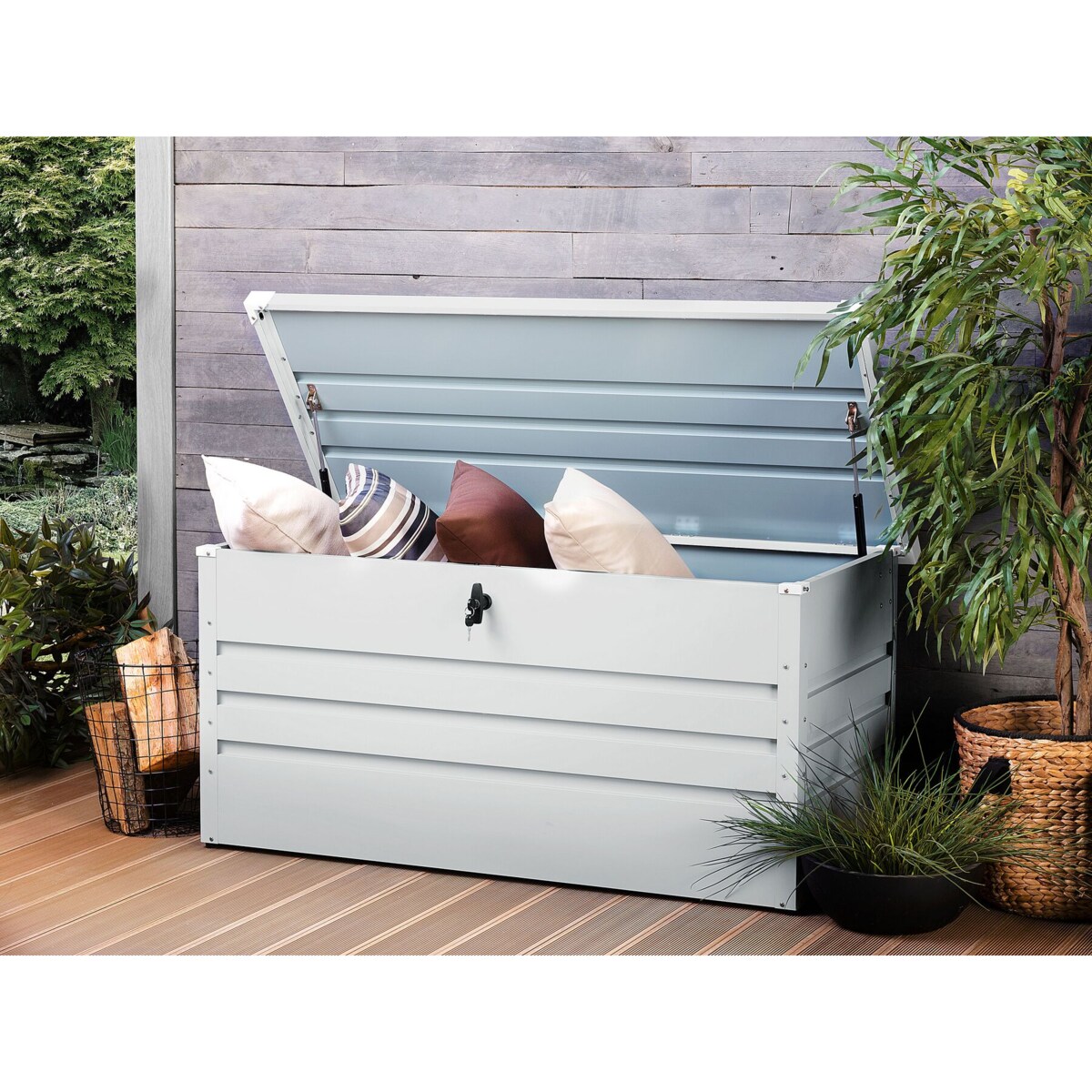 Skrzynia ogrodowa metalowa 400 l jasnoszara CEBROSA