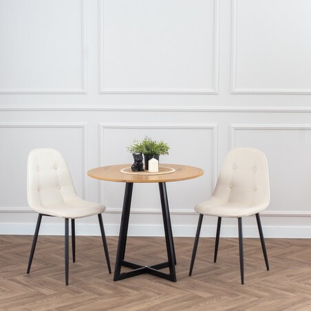 Krzesło tapicerowane welurowe do salonu jadalni guziki beżowe