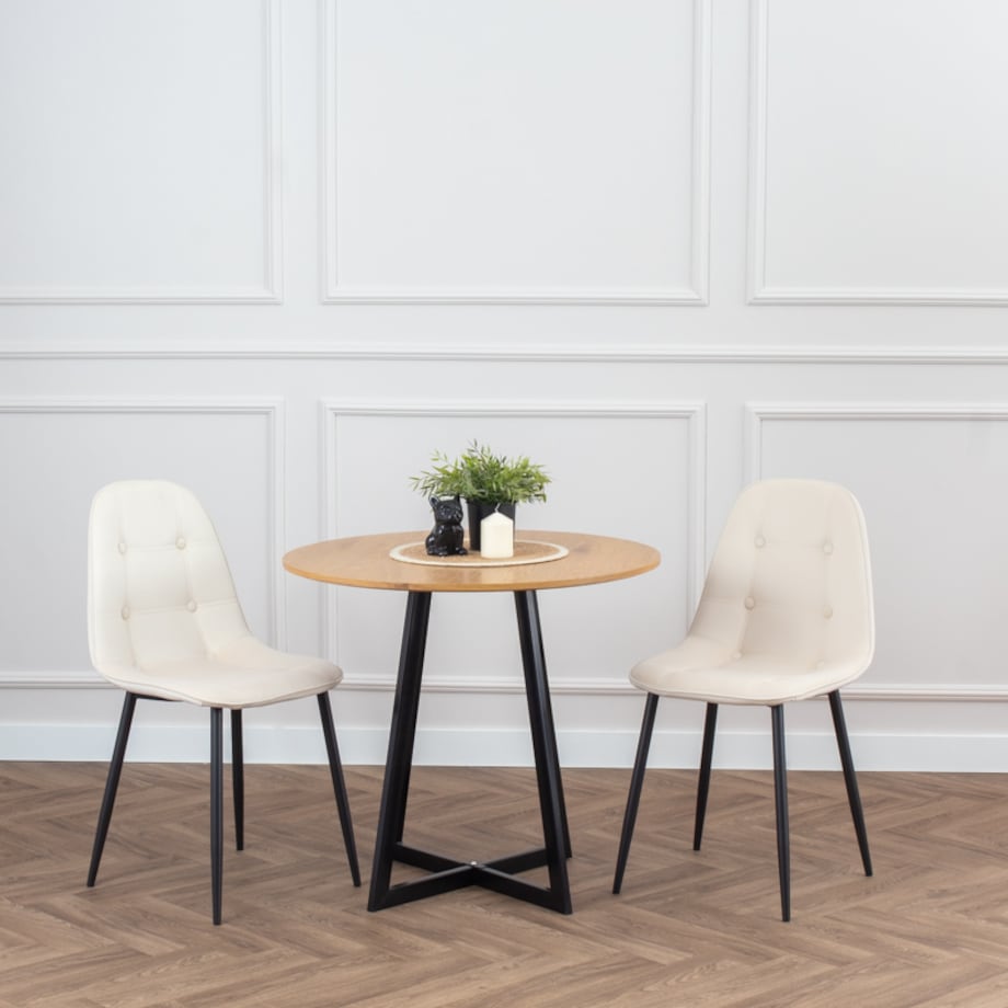 Krzesło tapicerowane welurowe do salonu jadalni guziki beżowe