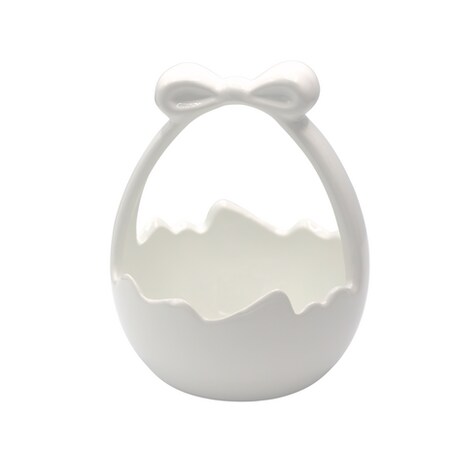 Ceramiczny koszyk z kokardą 16x12x12 cm biały
