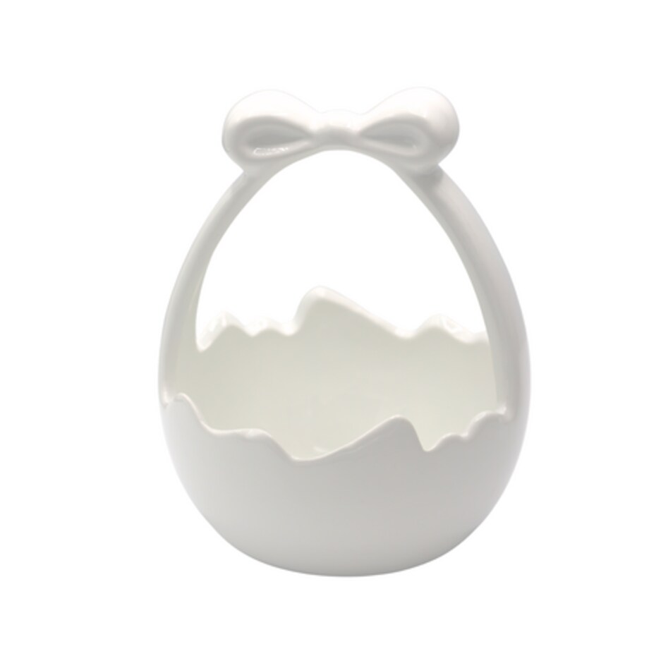 Ceramiczny koszyk z kokardą 16x12x12 cm biały