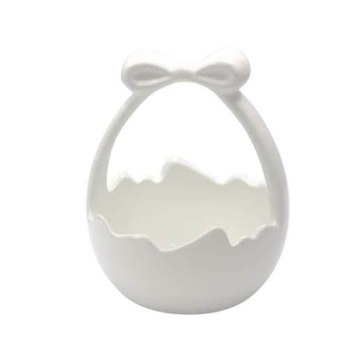 Ceramiczny koszyk z kokardą 16x12x12 cm biały