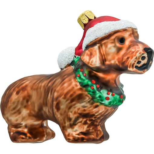 Bombka choinkowa szklana: Jamnik w czapce Mikołaja