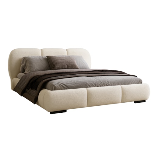 Łóżko tapicerowane 200x200 ROZA z pojemnikiem na pościel, śmietankowe