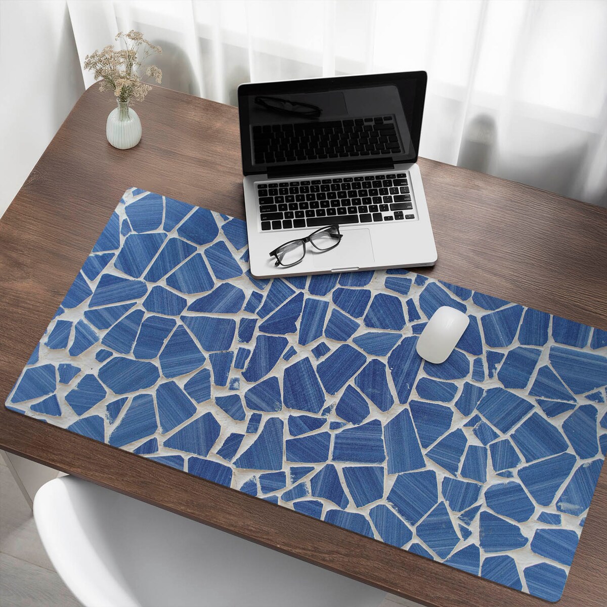 Niebieska mata na biurko Mozaika z fragmentów, 120x60 cm