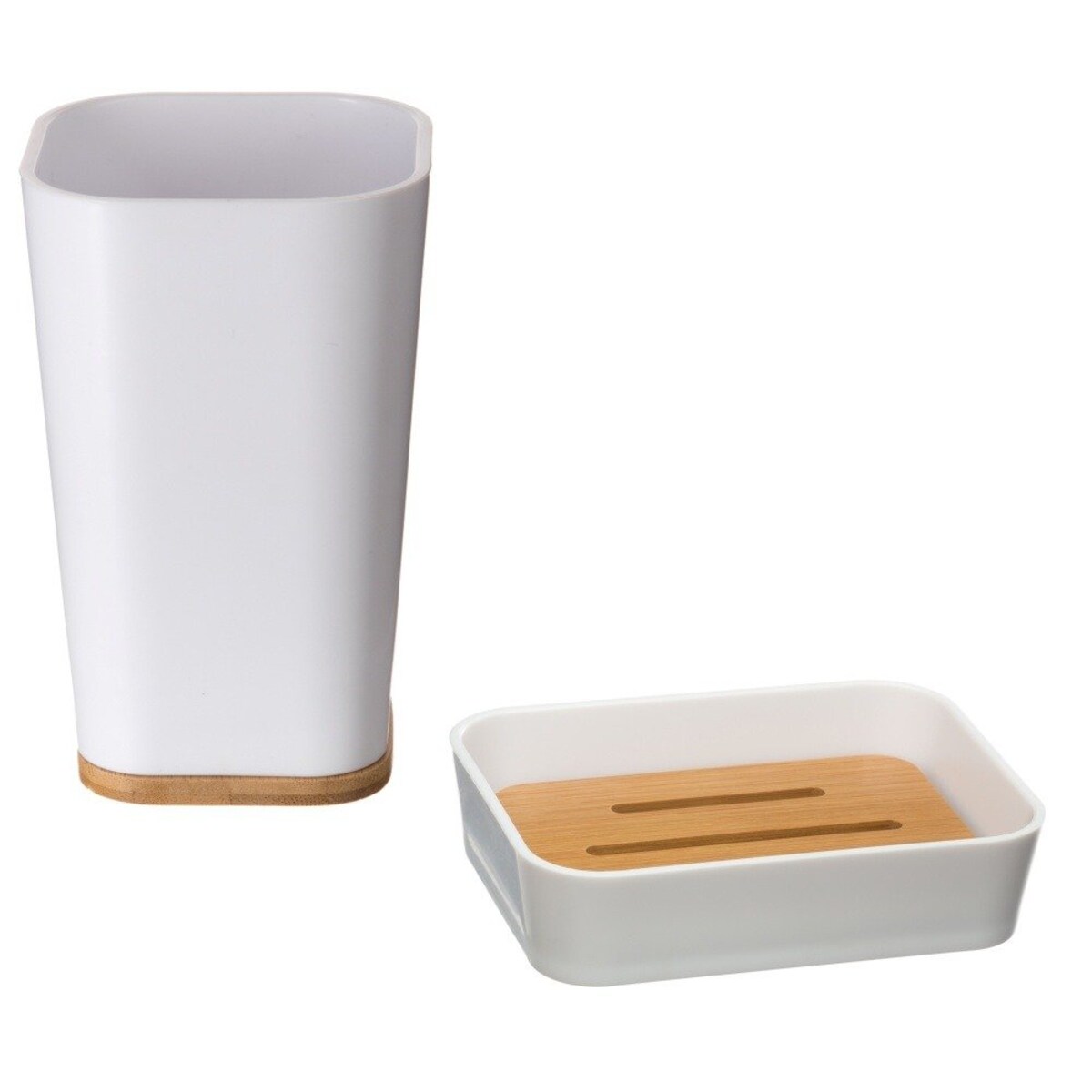 Komplet akcesoriów łazienkowych: pojemnik na szczoteczki + mydelniczka