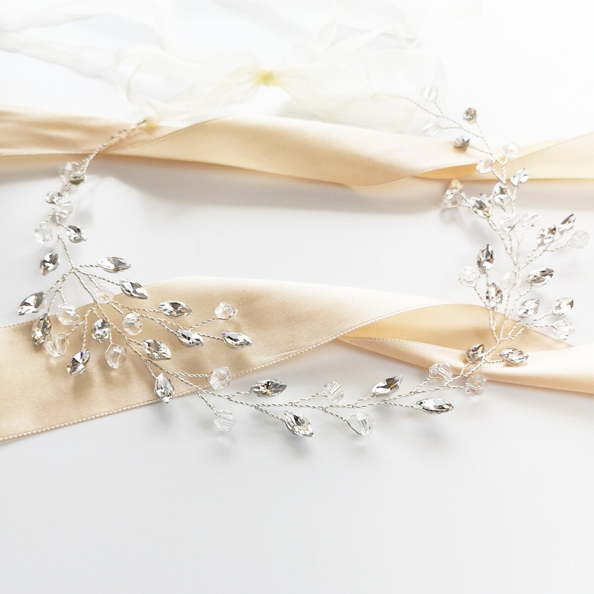 Wianek gałązka srebrna ślubna ozdobna CYRKONIE blask