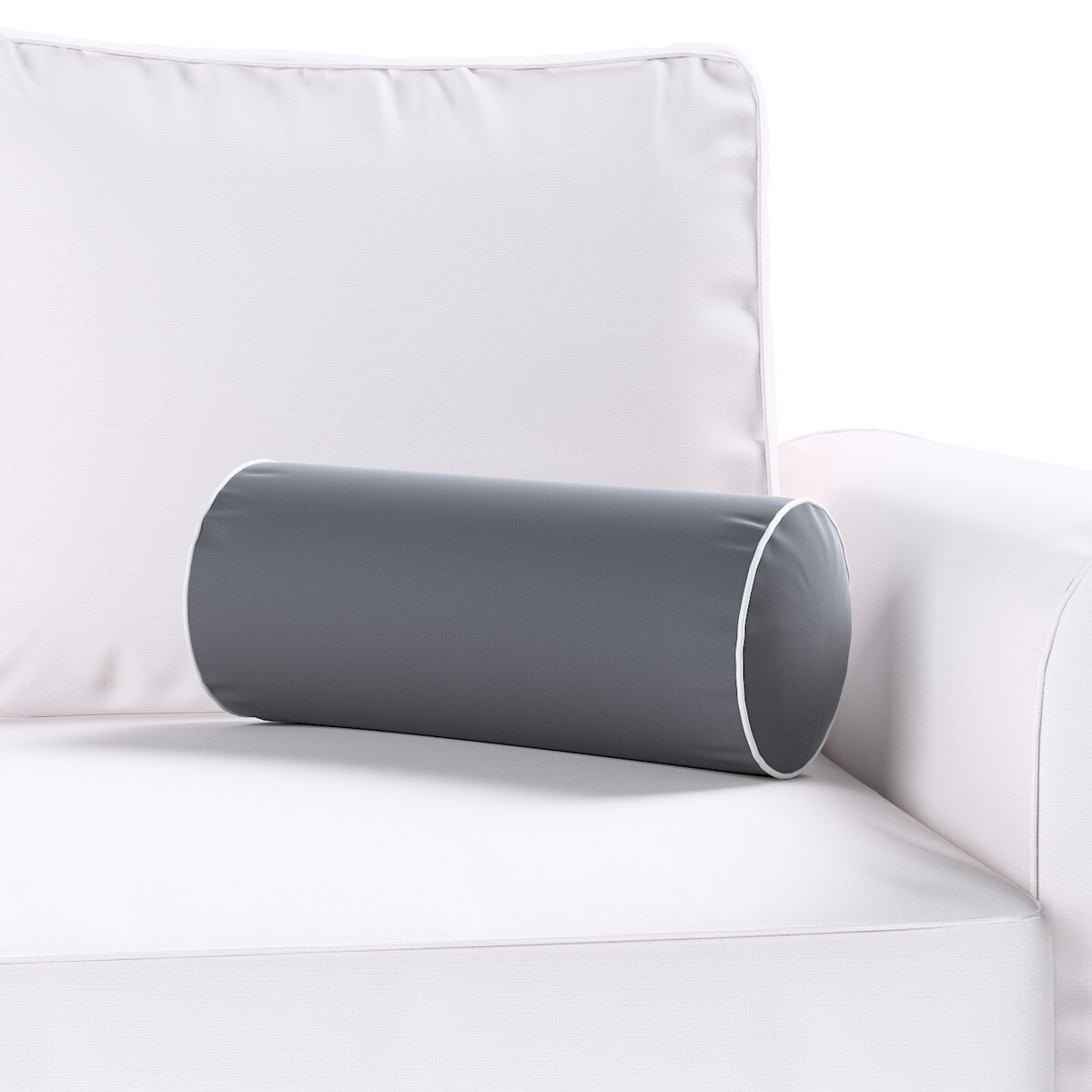Poduszka wałek prosty z lamówką, grafitowy szary, Ø16 x 40 cm, Velvet