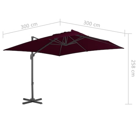 vidaXL Parasol wiszący z aluminiowym słupkiem, 300x300 cm, bordowy