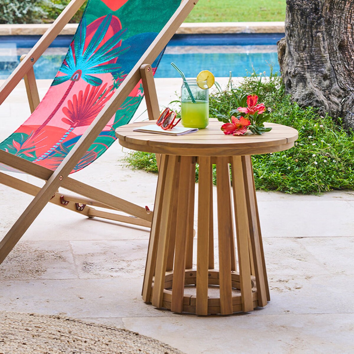 Stolik ogrodowy z drewna akacji, Ø 50 cm, OSUNA