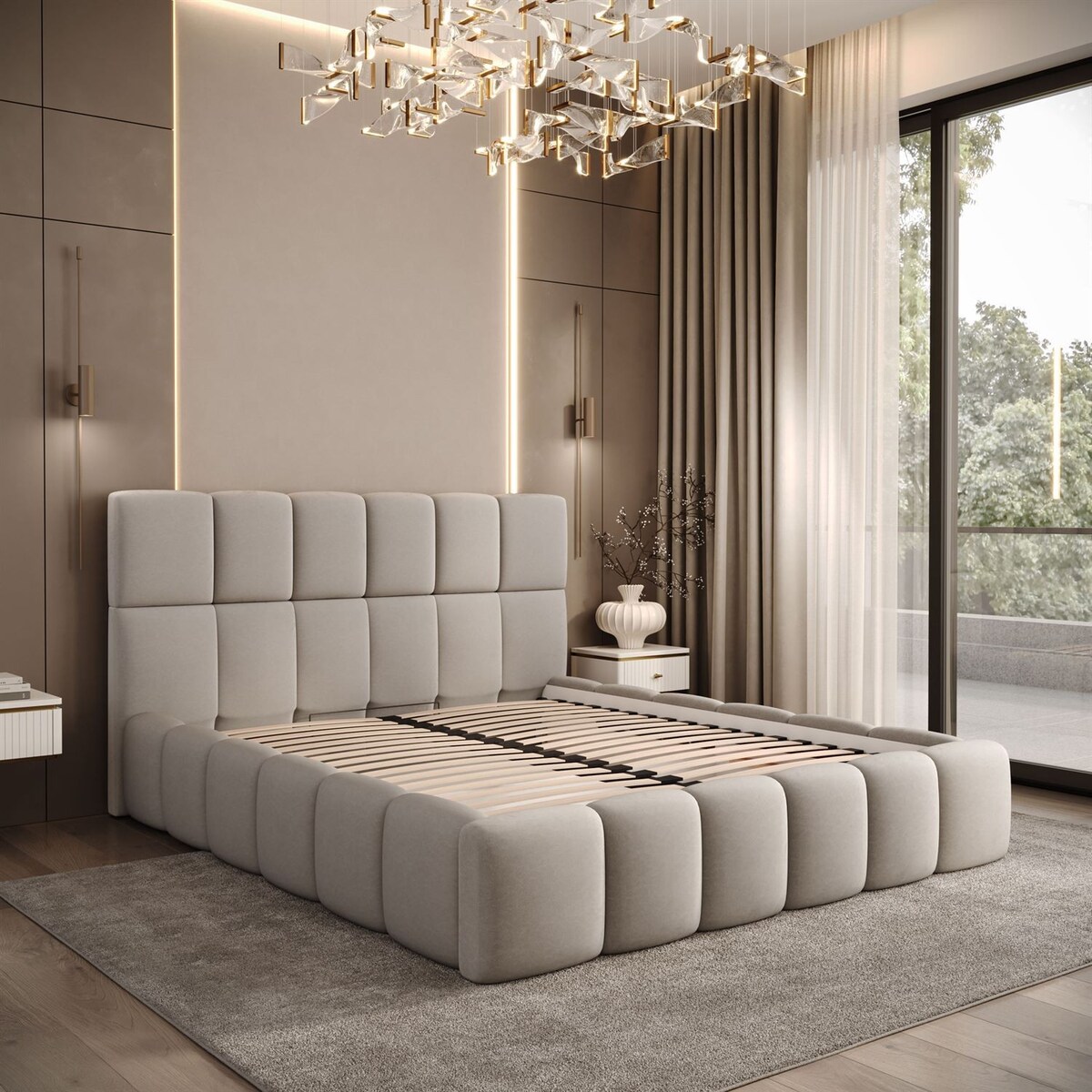 Łóżko tapicerowane VENEZIA, pojemnik na pościel, stelaż 34, 180x200, Castel 80