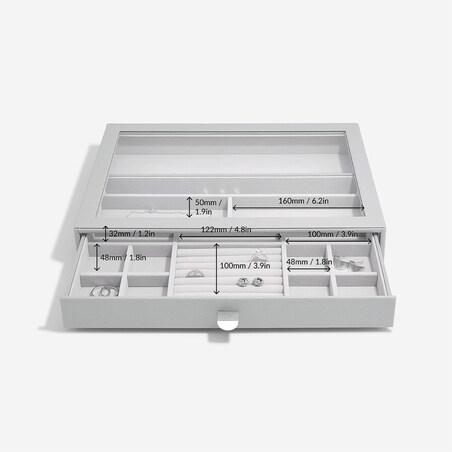 Szkatułka na biżuterię Stackers 15 komorowa supersize kamienna szarość z szufladą i szklaną pokrywką