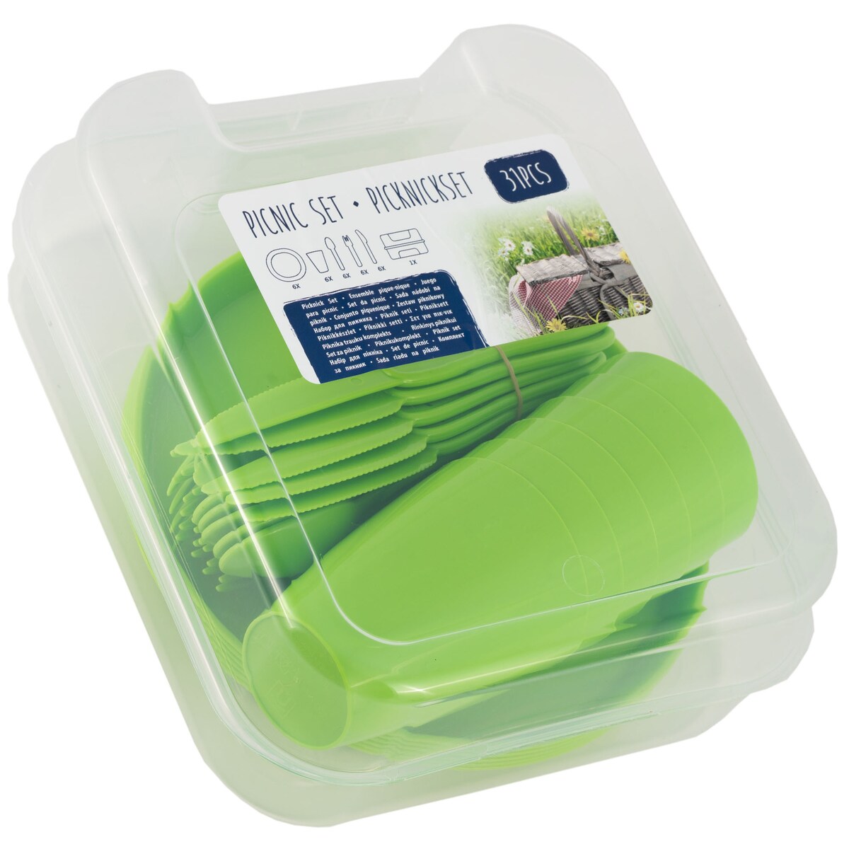 Zestaw Piknikowy W Pudełku 6 Osób 31 Elementów Kubki Talerze Sztućce
