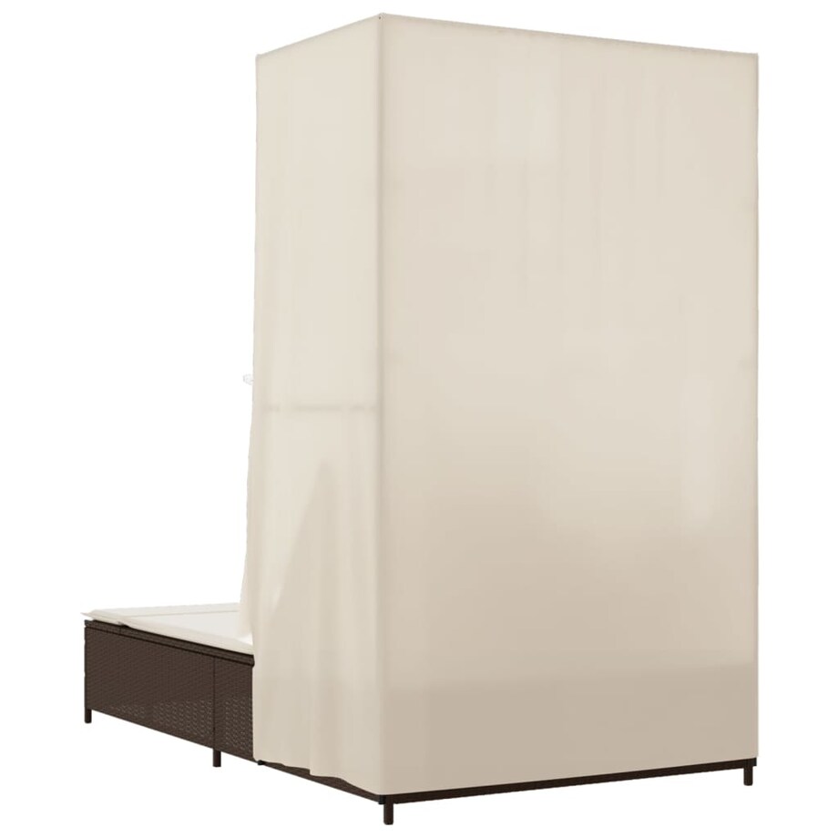 vidaXL Podwójna leżanka z daszkiem i zasłonami, brązowy polirattan