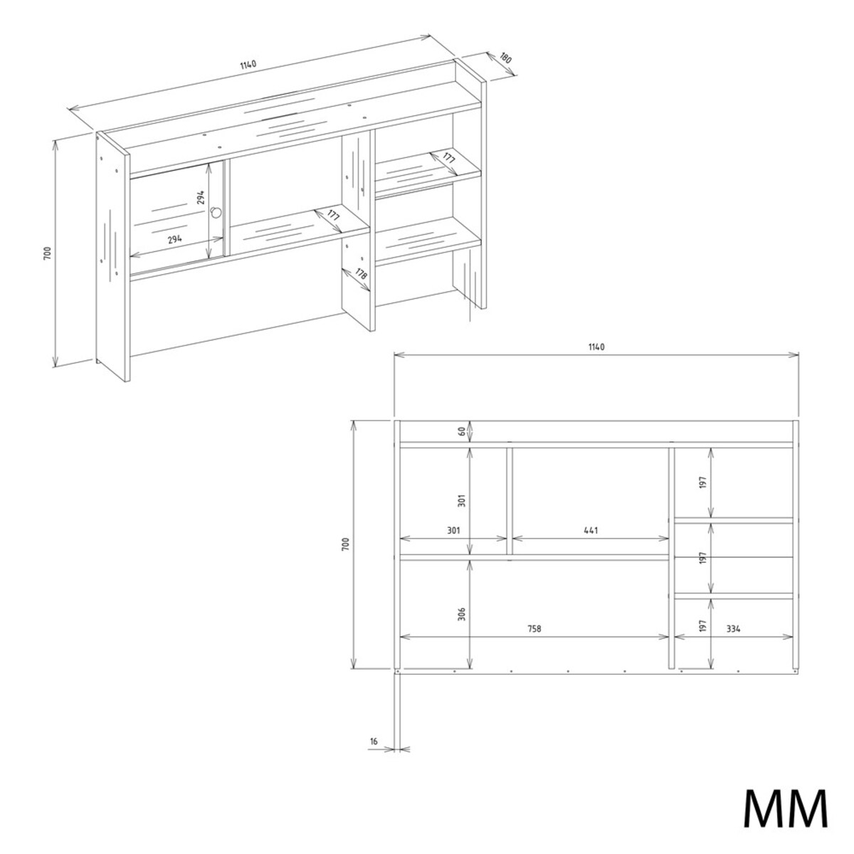 Nadstawka do Biurka 120 cm DĄB ARTISAN 1 Drzwi Regał Na Książki Dokumenty