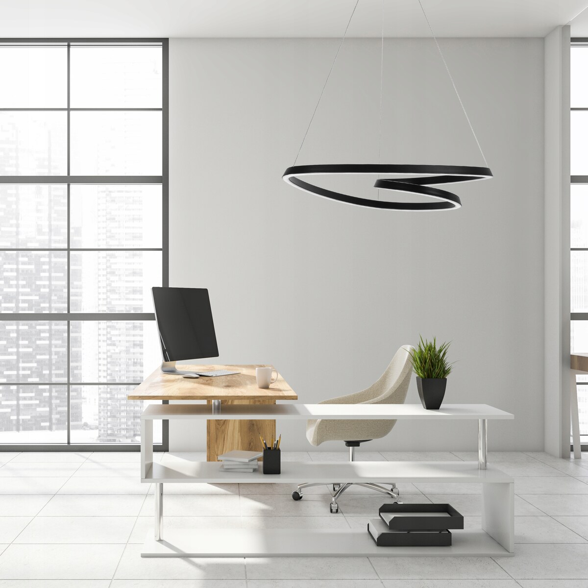 Lampa Sufitowa Wisząca Metal Ring Black Led Pilot