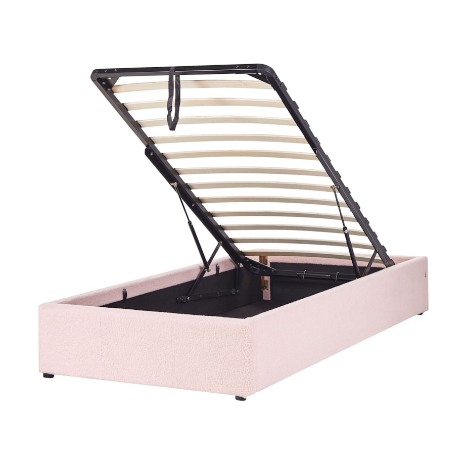 Łóżko z pojemnikiem boucle 90 x 200 cm różowe DINAN